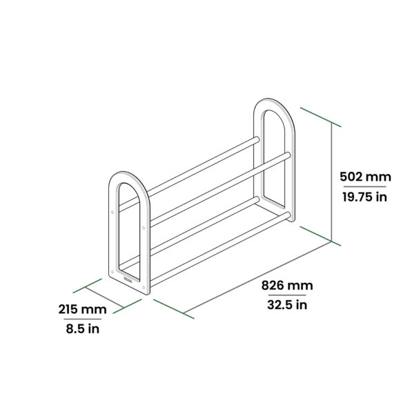 TOUCH Disc Golf Floor Rack Dimensions for 32" Version with 2 levels